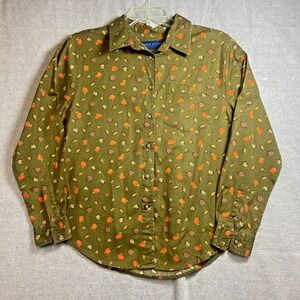 Karen Scott‎ Womens Petite Medium Fall Leaves Cotton Button Shirt Pumpkin Green
